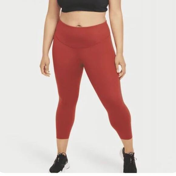 Nike Dri Fit One Luxe Mid Rise Crop Leggings 3X 3XL Plus Rust Orange Tight Fit - Picture 1 of 8